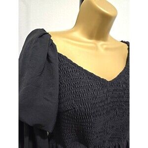 Black Milkmaid Tiered Dress Small Stretch Smocked Fairy Goth Ruffle Long Sleeve